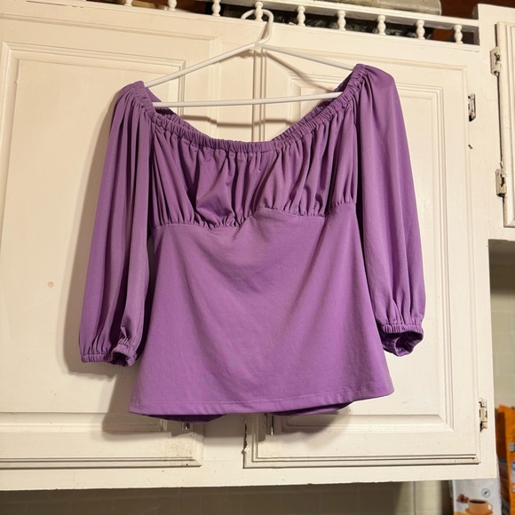 - Chic Nation | Spring Purple Smock Boho Top 3/4 sleeves - Picture 6 of 8